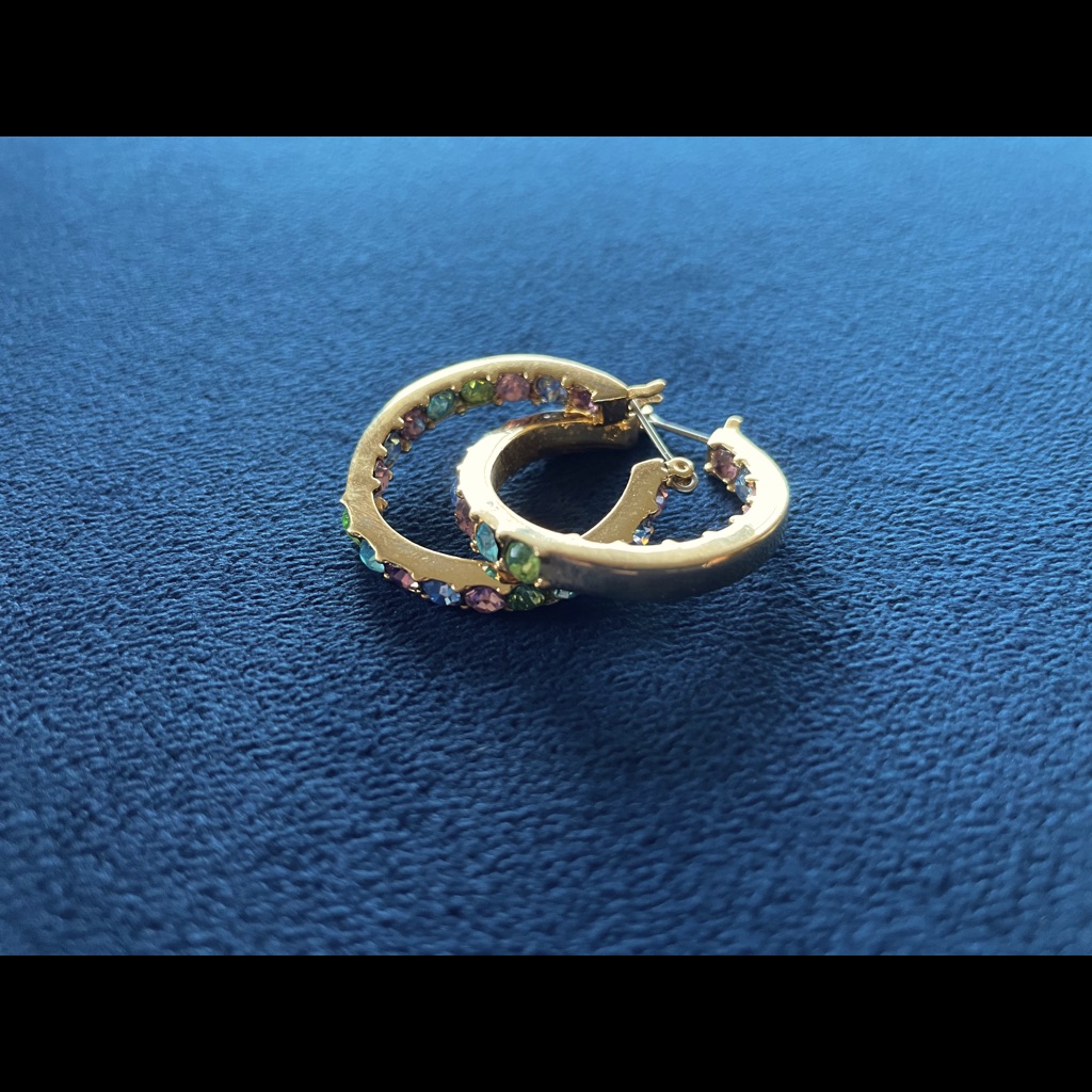 Gold Hoop Earrings With Colorful Gems